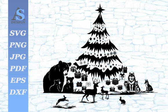 Animals Under the Christmas Tree SVG for Illustrations