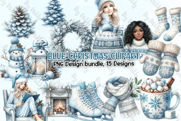 Blue Christmas Clipart PNG: Illustrations for Design