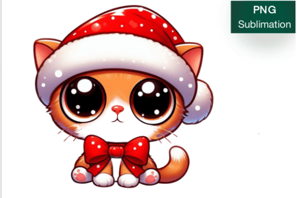 Cat Santa Sticker: Festive Illustrations for Sublimation