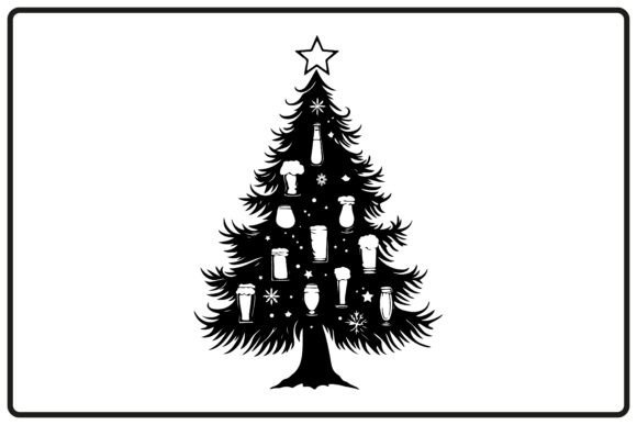 Christmas Beer Tree Silhouette Black Illustrations