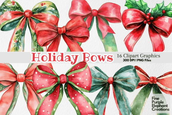 Christmas Coquette Bows Holiday Clipart & Illustrations