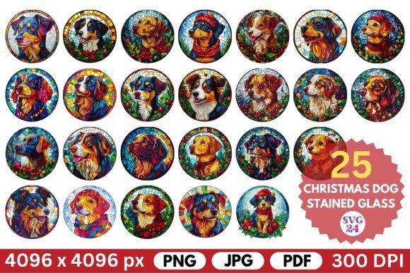 Christmas Dog Stained Glass: Premium Illustrations
