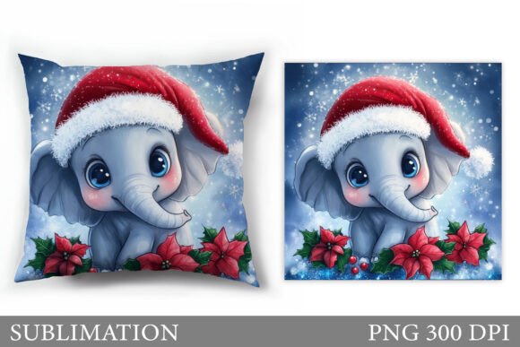 Christmas Elephant Pillow Design: Festive Illustrations