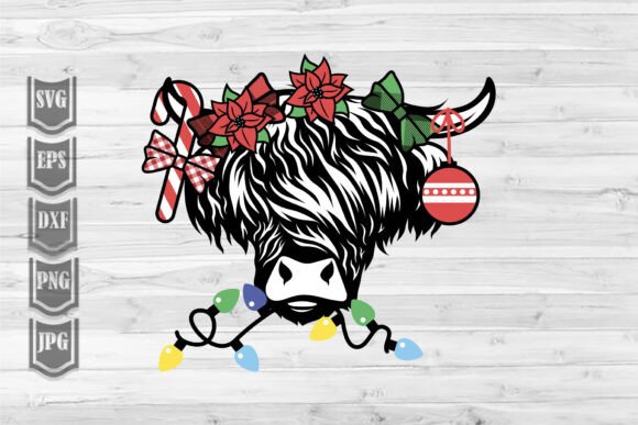 Christmas Highland Cow Illustrations for Crafters