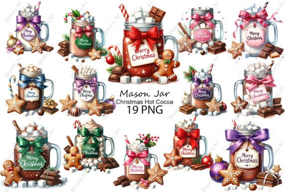 Christmas Hot Cocoa Mason Jar PNGs: Festive Illustrations