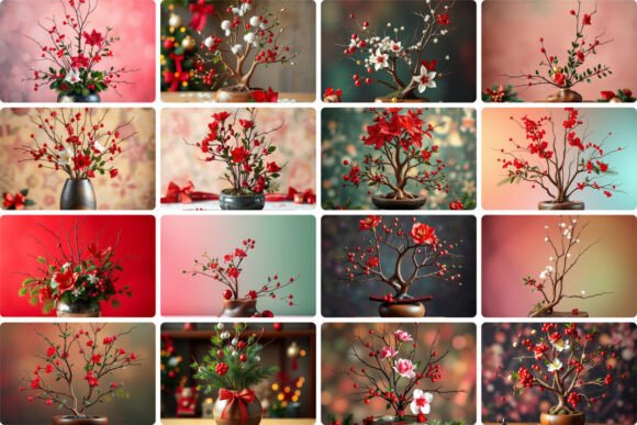 Christmas Ikebana Illustrations for Branding