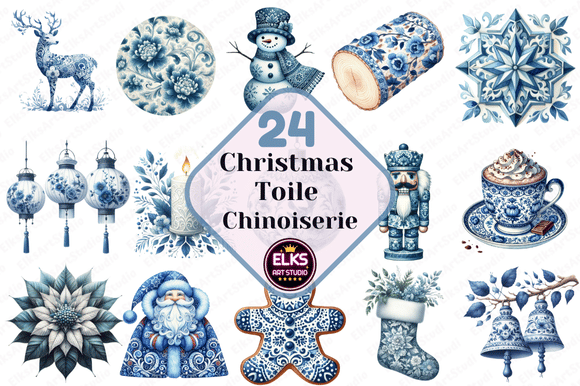 Christmas Toile Holiday Chinoiserie Png for Illustrations