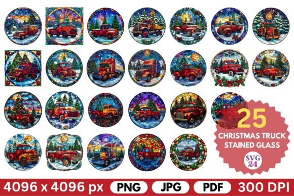 Christmas Truck Stained Glass Illustrations Review