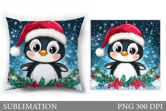 Cute Penguin Pillow: Festive Illustrations for Branding