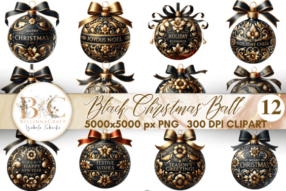 Elegant Black Christmas Ball Bundles: Premium Illustrations