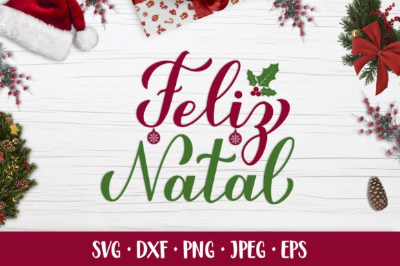 Feliz Natal Merry Christmas in Portugues Illustrations