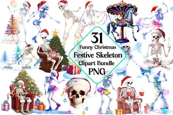 Funny Christmas Skeleton PNG: Festive Illustrations