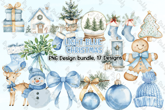 Light Blue Christmas Clipart PNG: Illustrations