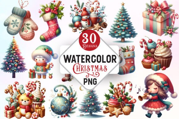 Pink and Mint Christmas Clipart Bundle: Fresh Illustrations