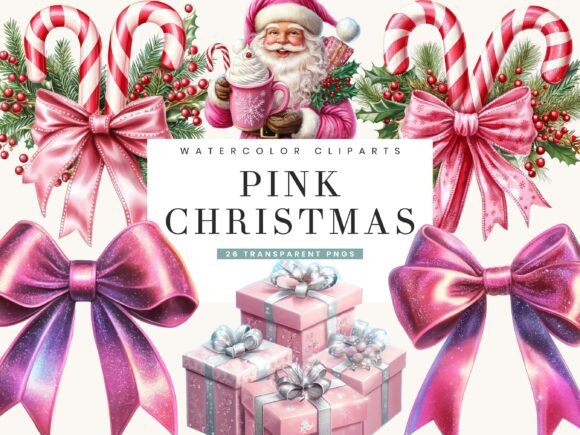 Review: Watercolor Pink Christmas Clipart Bundle Illustrations