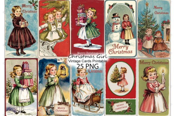 Vintage Christmas Girl Cards: Charming Illustrations