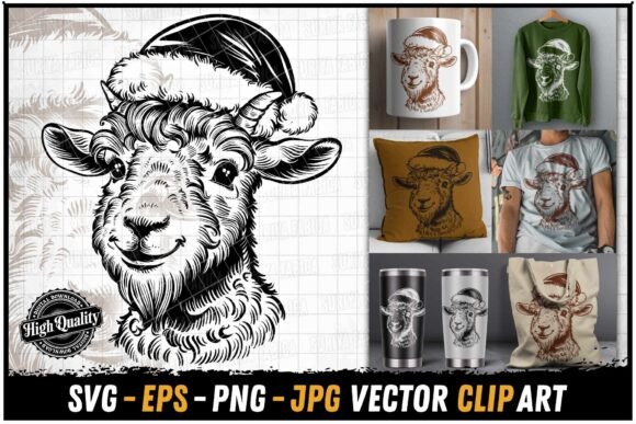 Vintage Goat Christmas Hat SVG: Branding Illustrations