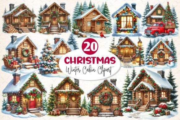Winter Christmas Cabin Clipart PNG for Illustrations