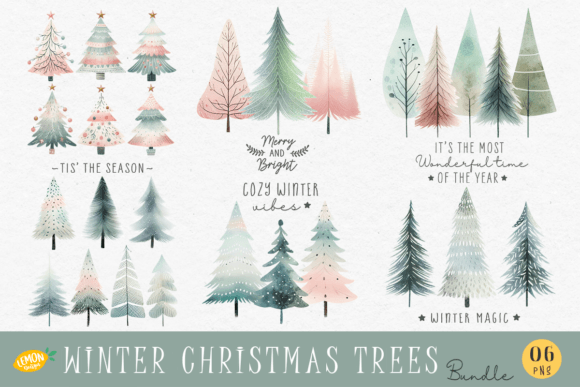 Winter Christmas Trees PNG Bundle: Illustrations for Blogs